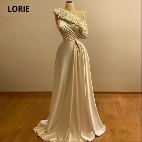 LORIE African Evening Dress Arabic One Shoulder A-Line Prom Gown Elegant Formal Satin Custom Made Party Celebrity Dresses 2021