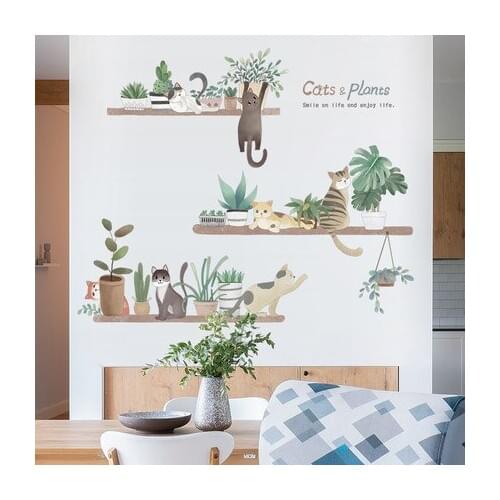 Cute Cat Wall Sticker Autohesion Nursery Dormitory Wallpaper Living Room Decoration Bookcase Windows Kids DIY Bedroom Decor