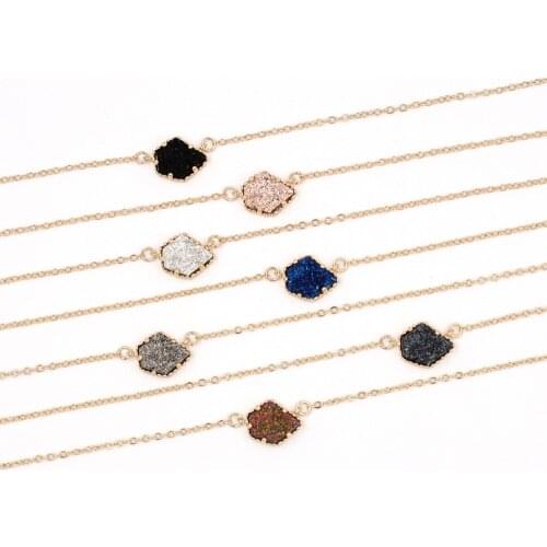 2019 New Fashion Christmas Gift Five Sides Geometric Resin Plated Druzy Pendant Necklace for Women