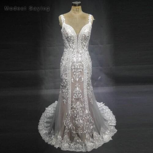 New Fashion Luxury Mermaid Embroideried Lace Wedding Dresses 2018 with Sweetheart Sexy Backless Bridal Gowns with Nude Lining