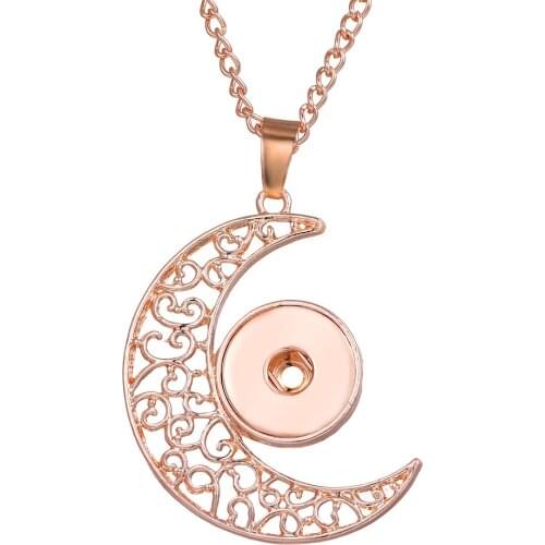 New Snap Jewelry Hollow Metal Moon Rose Gold Snap Button Necklaces 18mm Snap Pendant Necklace For Women Girls DIY Button Jewelry