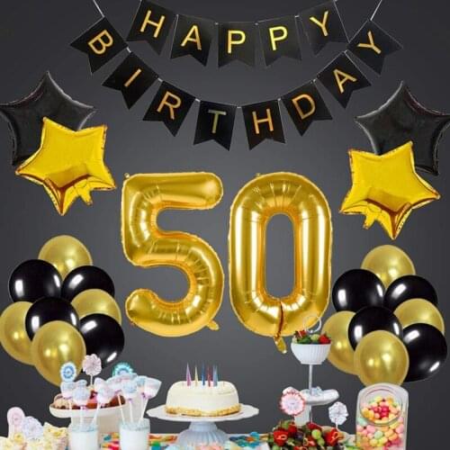 New 50Th Birthday Party Decor Kit Happy Birthday Balloon Banner Number "50" Balloons Mylar Foil and Ballons Party Supplies