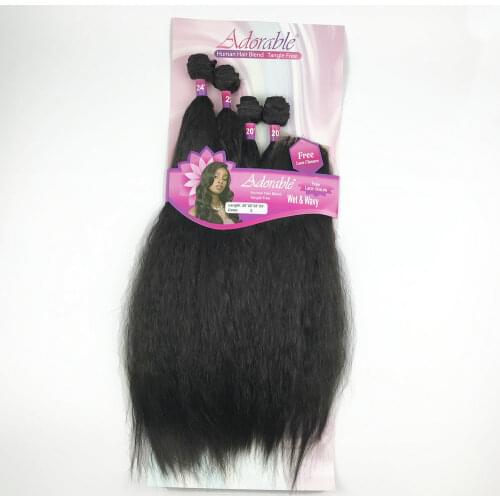 Adorable Kinky straight Heat resistant fiber natural color soft Synthetic packet hair Wet&wavy 4pcs with free machine closure