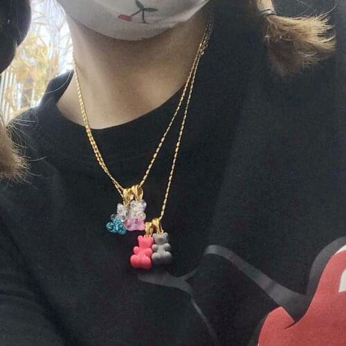 Sweet Candy Color Gummy Bear Choker Necklace For Women Girls Simple Gold Color Metal Clavicle Chain Wholesale Jewelry Party Gift