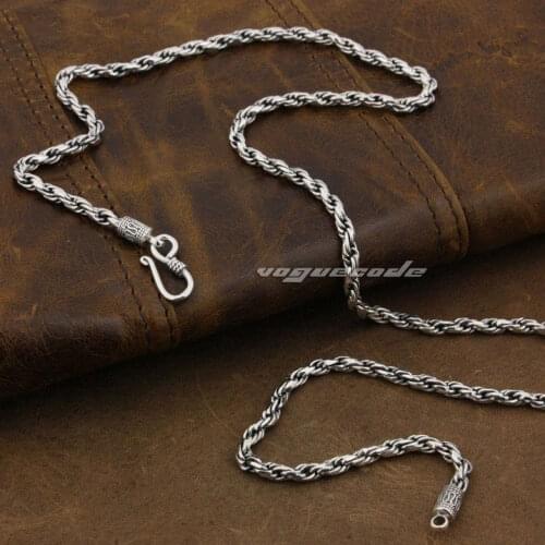 Punk Rocker Fashion Chain Solid 925 Sterling Silver Cool Mens Biker Spiral Type Necklace Dia.4mm 8L011 -- 20"~24"