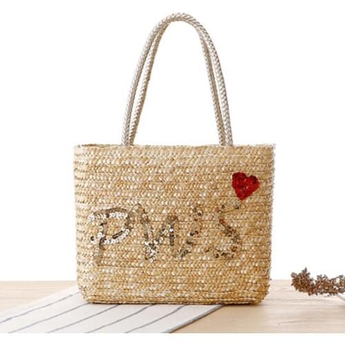 Ethnic style hand embroidery Sequins letters Shouzhi Bao woven weaving bags travel vacation beach leisure handbags