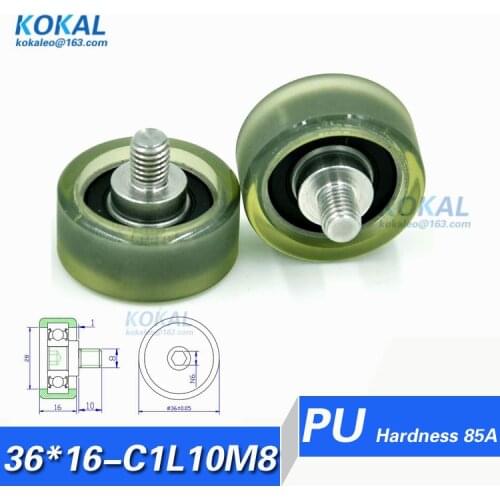 [PU36*16-C1L10M8]Free Shipping 5pcs high quality 6200RS TPU PU ball pulley roller wheel with 10*36*16 soft low noise wheel