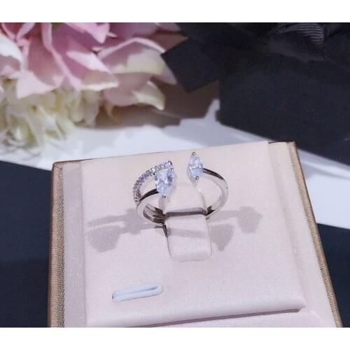 Hight Quality Genuine 925 Sterling Silver Marquise Ring for Women Wedding Open Design Adjustable Zircon Finger Rings