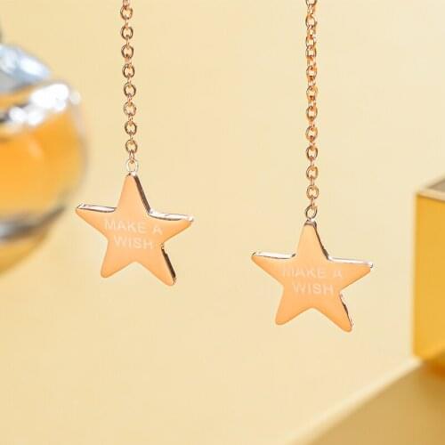Simple Make A Wish Star Pendant Long Chain Ear Line Women No Fade Stainless Steel Drop Earrings Female Birthday Gift Jewelry