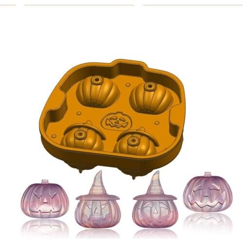Ice Trays Silicone Ice Ball Maker Stencil Pumpkin Ice Ball Template Round 4 Cavity Ice Sphere Stencil with Lid Househol TS2