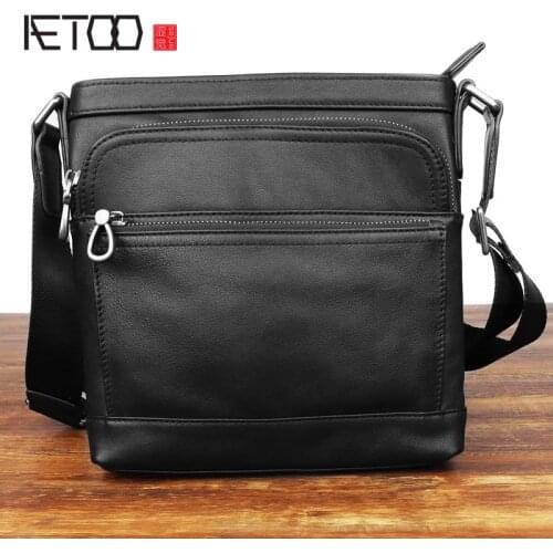 AETOO Mens leather shoulder bag, top leather fashion messenger bag, business and leisure large-capacity small satchel