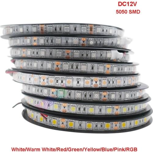 5m DC12V 5050 SMD 60LEDs/m Led Strip White/Warm White/Red/Green/Yellow/Blue/Pink/RGB/UV/RGBW/RGBWW Flexible led tape