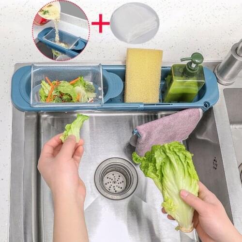 Telescopic Sink Shelf Kitchen Sink Drain Rack Adjustable Soap Sponge Rag Storage Holder Faucet Holder Bathroom Kitchen Organizer