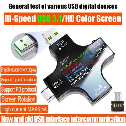 USB 3.1 Type-C Tester DC Digital Voltmeter Amperimetor Voltage Current Meter Ammeter Detector PD Power Bank Charger Indicator