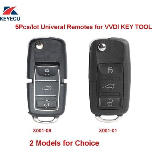 XHORSE Pack of 5, X001 Series Black Color for VW B5 Style Universal Remote Key Fob 3 Button for VVDI Key Tool