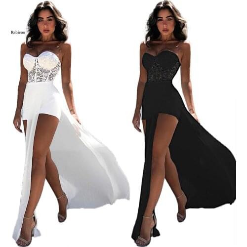 Women Summer Beach Chiffon Jumpsuit Dress Off Shoulder Playsuit Sexy Women Sheer Lace See Though Underwire Cup Push Up Jumpsuit