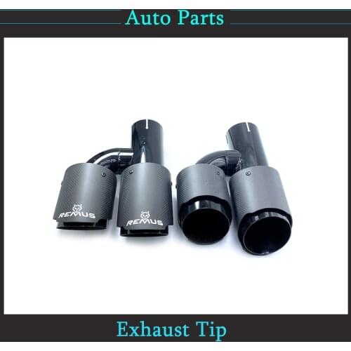 1Pair H Style Dual Matte Carbon Fiber Black Stainless Steel Exhaust Pipe Universal Auto Double Muffler Tip With Remus Logo