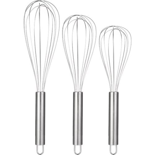 3 Pcs 8/10/12 Inches Stainless Steel Wire Whisk Manual Egg Beater Mixer Kitchen Baking Utensil Milk Cream Butter Whisk Mixer