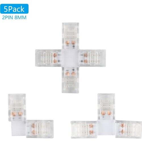 5pcs 8mm 2PIN L/ T / X Shape Led RGB connector For connecting corner right angle 8mm 5050 2835/3528 RGB LED Strip Light