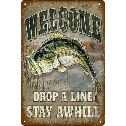 Fishing Boat Decor No Fishing Vintage Tin Signs Retro Poster Wall Decor For Lake House Cabin Fish Gift Lunkers Metal Plate