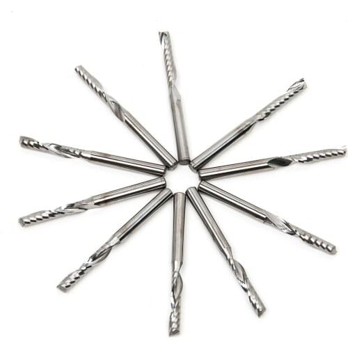 Hakkin 10PCS/Lot 3.175mm Single Flute CNC Milling Engraving Cutters Carbide Spiral Router End Mill Cutter Drill Blade Tool