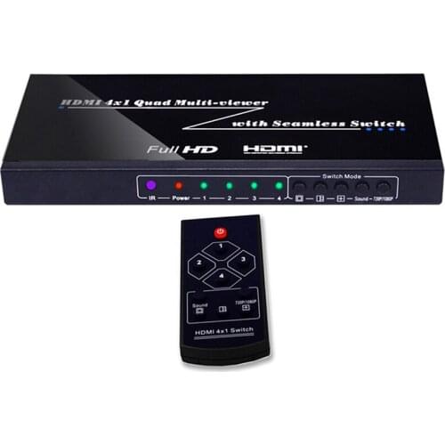 HDMI Multiviewer 4X1 Quad Multi-Viewer Splitter with Seamless Switcher IR Control Output resolution up to 1080p