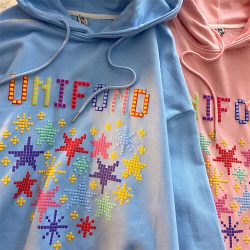 Harajuku Kawaii Stars Letters Printing Graphic Hoodies Women Long Sleeve Fashion Tops 2021 New Autumn Streetwear Teens Clothes