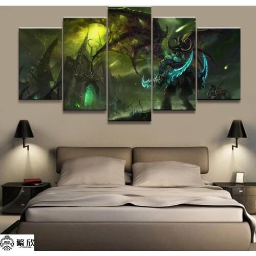 5 Piece Warcraft Illidan Game Canvas Printed Painting For Living Room Wall Art Decor Picture Artworks Modern Poster