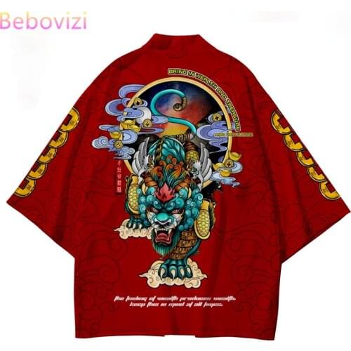 Dragon Print Japanese Samurai Harajuku Kimono 2pcs Suit Plus Size 6XL Loose Cardigan Women Men Cosplay Yukata Tops Pants Set