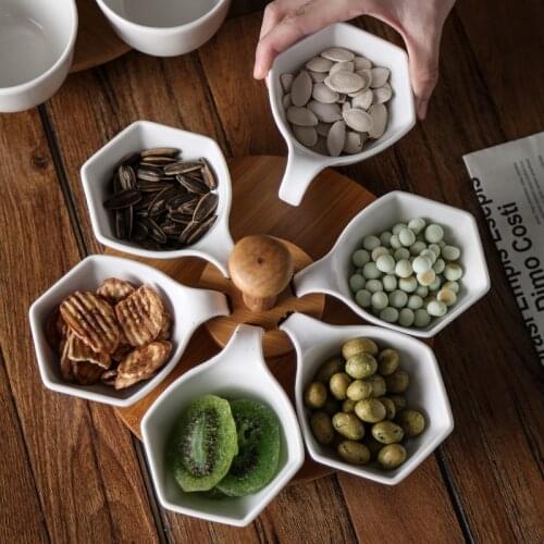 Creative Ceramic Divided Grid Hanging Snack Platter Six Grid Fruit Dried Fruit Plate with Shelf Living Room Tea Table Decoration