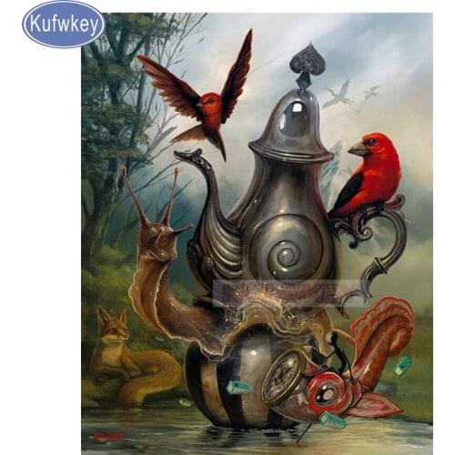Kufwkey 5d Diamond Painting snails,teapot,birds,Full Square/Round Rhinestone Embroidery diamond Mosaic paintings kitchen Decor