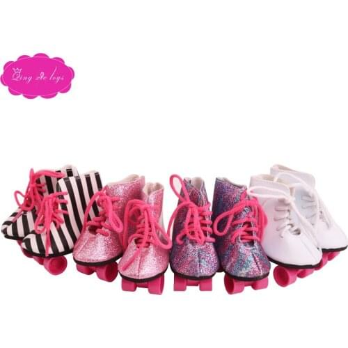Dolls shoes High quality white ice Roller skates pink skateboard fit 18 inch Girl dolls and 43 cm baby dolls g216