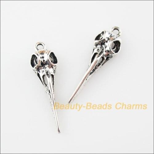Fashion 8Pcs Tibetan Silver Color Halloween Skull Charms Pendants 10.5x36.5mm