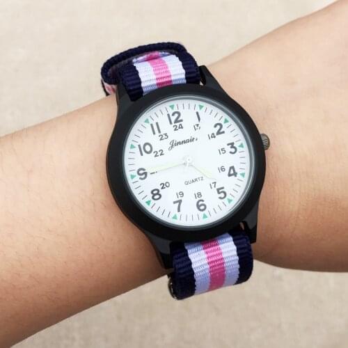 Fashion Arabic numerals style Watches Womens Girls Students Boys Children Black case Nylon Quartz Wrist Watch JL10