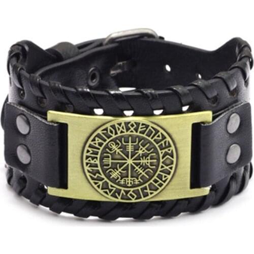 Retro Mens Bracelets Black Brown Viking Norse Vegvisir Nordic Bracelet with Runic Compass Celtic Pagan Jewelry of Talisman