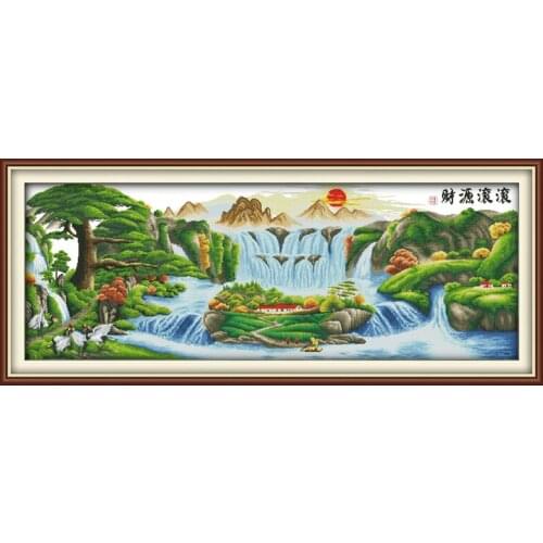 Rolling in money cross stitch kit landscape18ct 14ct 11ct count printed canvas stitching embroidery DIY handmade needlework