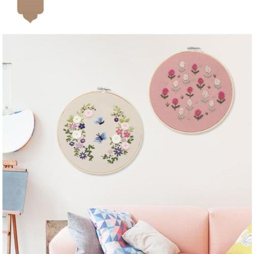 Handmade Craft Cross Stitch Kit DIY Fabric with Flower Pattern Handy Sewing Needlework Craft