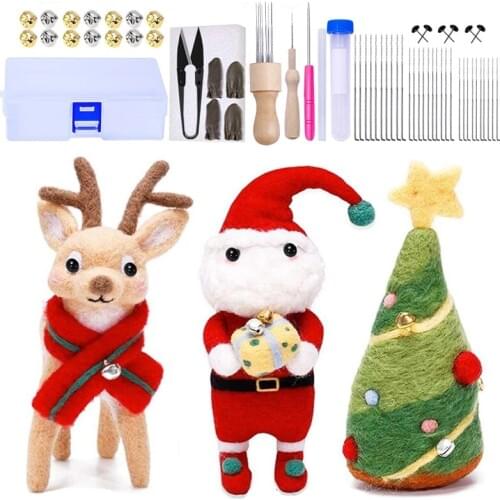 Nonvor Christmas DIY Needle Felt Kit Starter Handcraft Tool Material Bag Pack Wool Roving Foam Handmade Craft Supplies
