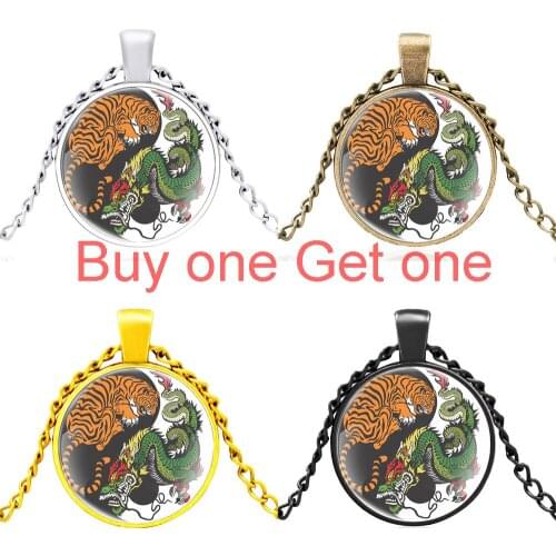New Arrival Yin Yang Dragon Tiger Design Glass Dome Charm Pendant Necklace Men Women Jewelry Gifts