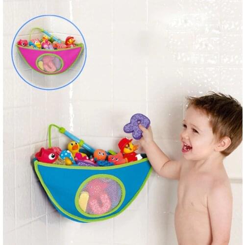 Bath Toys Organizer Storage Bag With Suction Cup Bathroom Waterproof Bathing Toys for Children Kids Collection Hanging Wall Bag