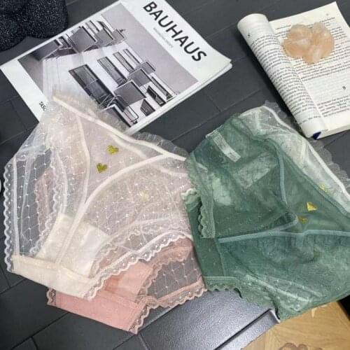 Heart Transparent Underwear For Women Coast Lace Breathable Small Love Sexy Lingerie Lady Hollow Out Breathable Seamless Panties