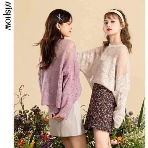 MISHOW 2020 Autumn Pullover For Women Long Sleeve Hollow Out Clothing Casual Long Sleeve Sweater Female Knitted Tops MX20C5752
