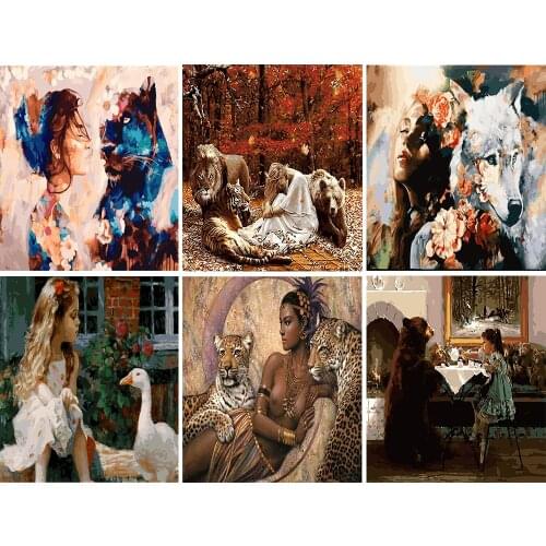 Frame DIY Painting By PicturesOf People And Animals Modern Wall Art Picture By Number For Adults Canvas Home Decor Gift