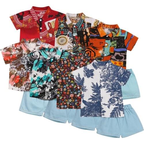 2021 Infant Kids Baby Boy Short Sleeve Shirt + Shorts, Tropical Print Elastic Waist Casual Style Summer Clothing 6M-5T