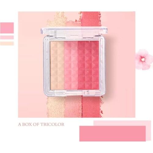 Vitality Tricolor Gradient Blush Strong Lasting Power Blush Light Feather blush powder for face makeup T1165