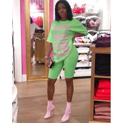 Letter Print Two Piece Set Tops Biker Shorts Set Lounge Wear Summer Clothes 2 piece Sets Womens Outfits Ensemble Femme