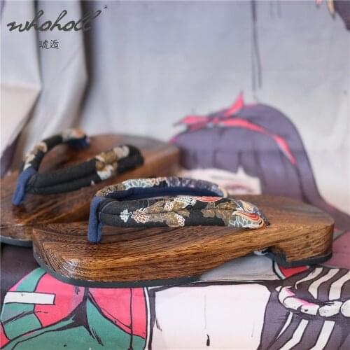 WHOHOLL Man Women Flat Slippers Summer Flip Flops Japanese Wood Clogs shoes Samurai Geta Cosplay Shoes Ninja Jiraiya
