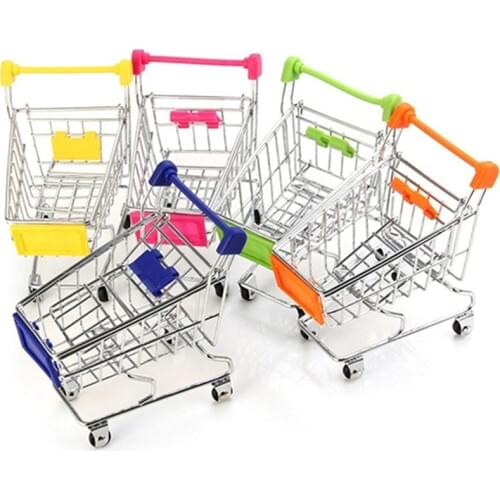 Convenient Supermarket Hand Trolley Mini Shopping Cart Desktop Decoration Storage Toy Gift Shopping Pretend Play toys