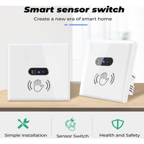 Smart Wall Light Switch Infrared Sensor Glass Display Panel Neutral Wire 220V 10A No Touch Needed wifi switch smart home EU