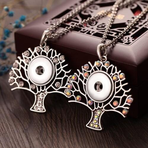 Vintage Snap Button Necklace with Chians Tree Flower Owl Cross Metal Snap Pendant Necklace Fit 18mm 20mm Snap Button Jewelry